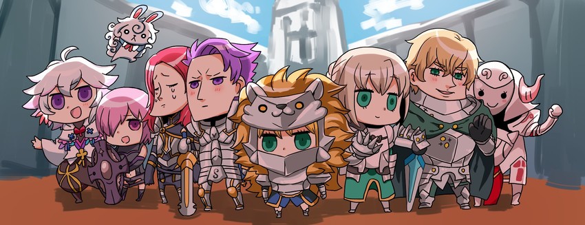 artoria pendragon, mash kyrielight, mordred, fou, merlin, and 4 more (fate and 3 more) drawn by kyouna