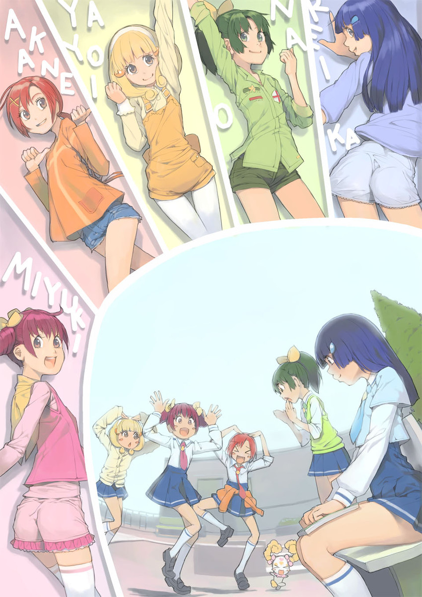 midorikawa nao, kise yayoi, aoki reika, hino akane, hoshizora miyuki, and 1 more (precure and 1 more) drawn by akinbo_(hyouka_fuyou)