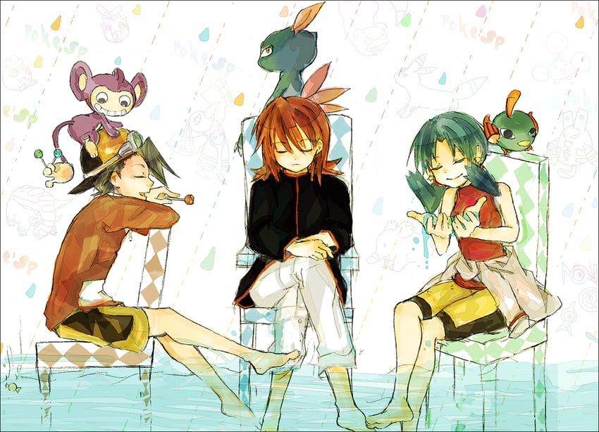 ethan, silver, kris, sneasel, natu, and 1 more (pokemon and 1 more) drawn by pika_831