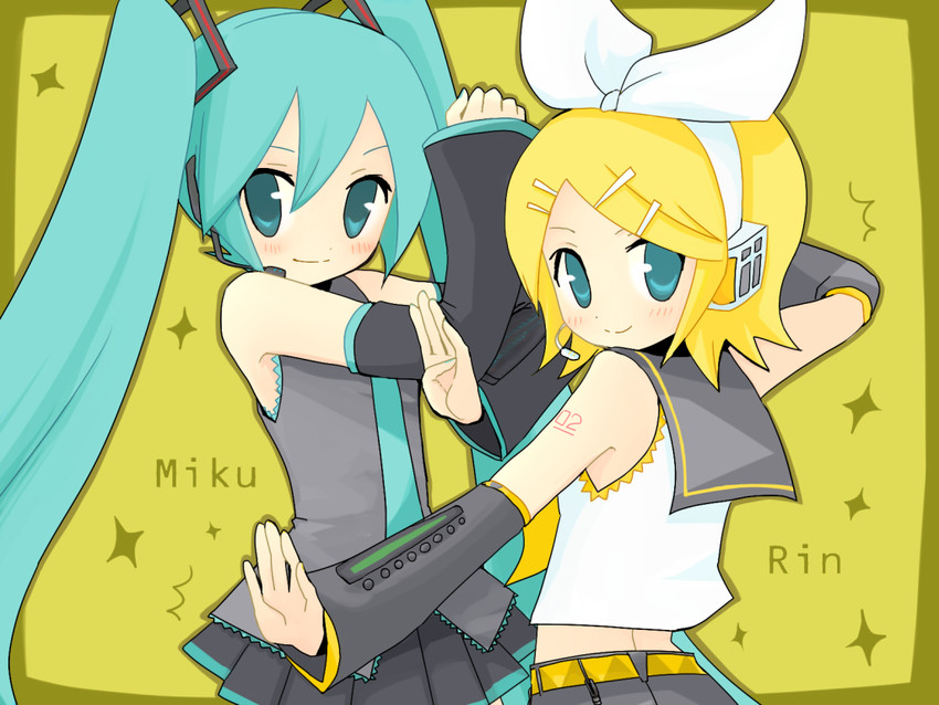 hatsune miku and kagamine rin (vocaloid) drawn by yusorate