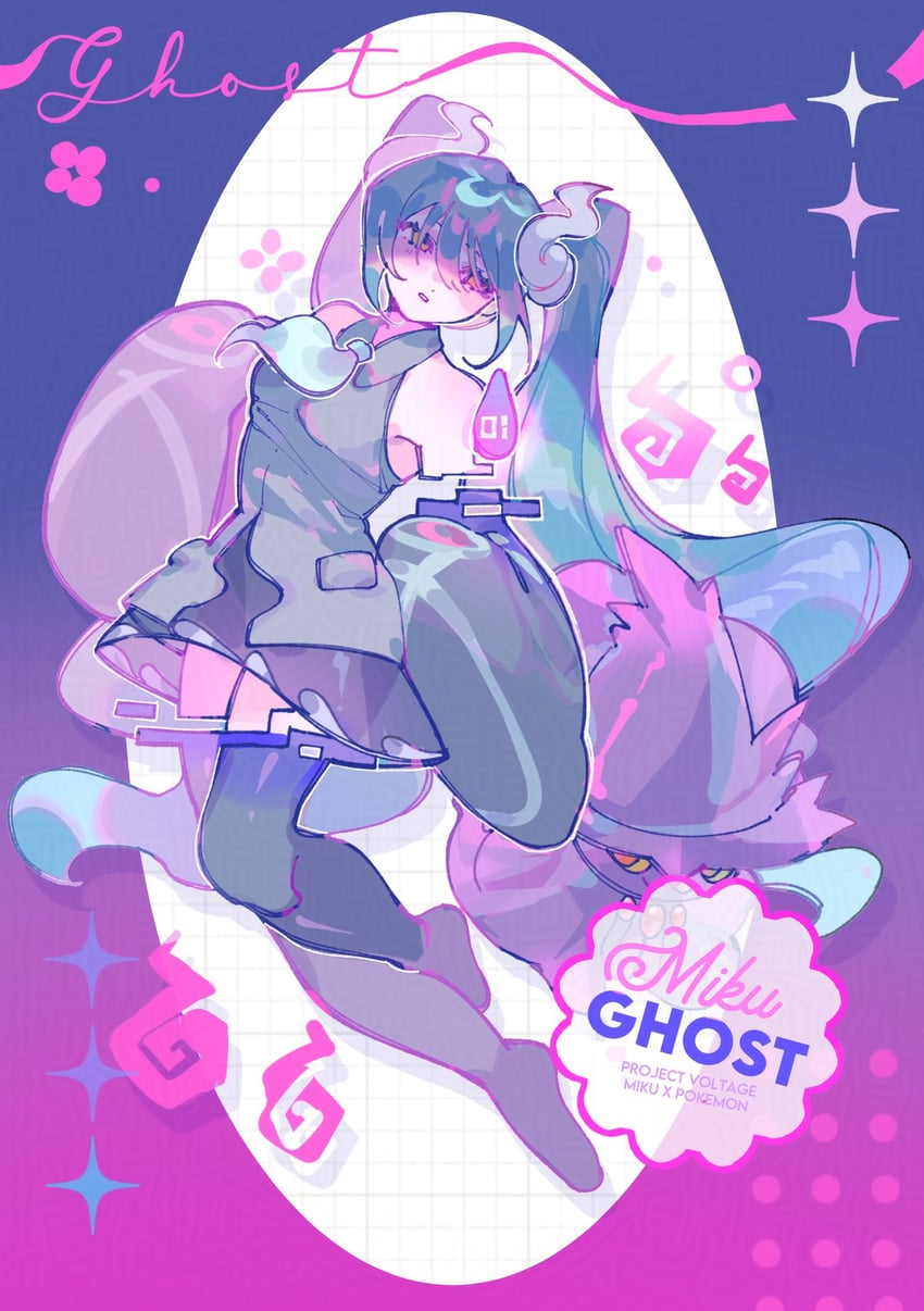 hatsune miku, mismagius, and ghost miku (pokemon and 2 more) drawn by myun_(myun_art)