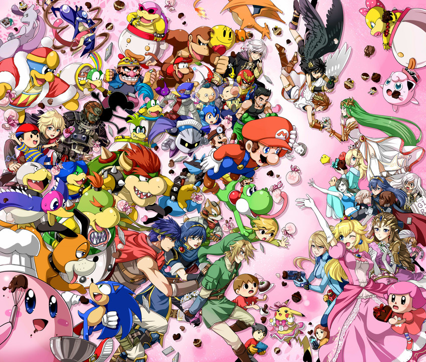 link, pikachu, princess zelda, kirby, princess peach, and 67 more (pokemon and 35 more) drawn by yuino_(fancy_party)