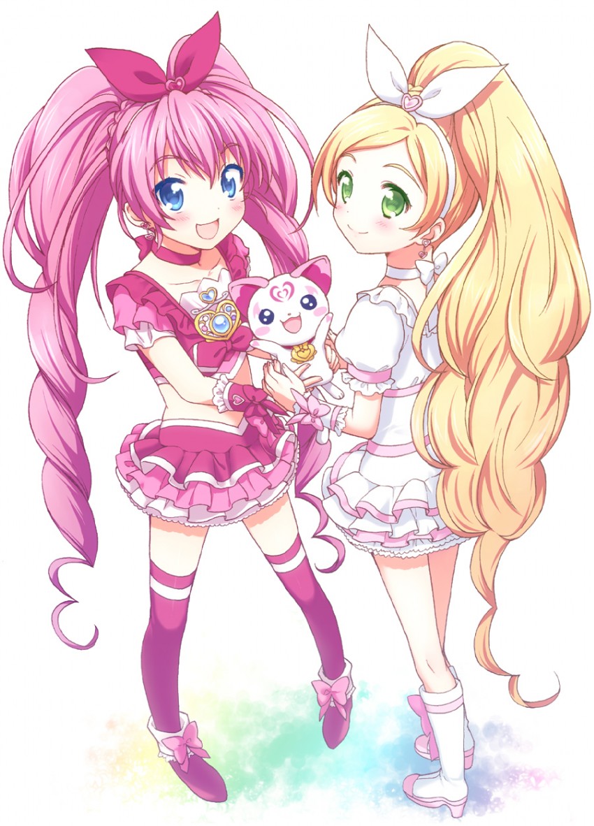 houjou hibiki, minamino kanade, cure melody, cure rhythm, and hummy (precure and 1 more) drawn by usashiro_mani