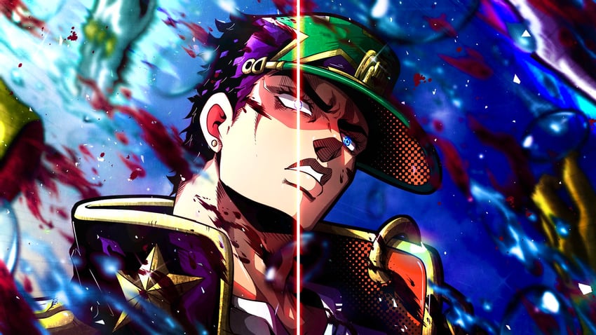 kujo jotaro and made in heaven (jojo no kimyou na bouken and 1 more) drawn by noonvincent