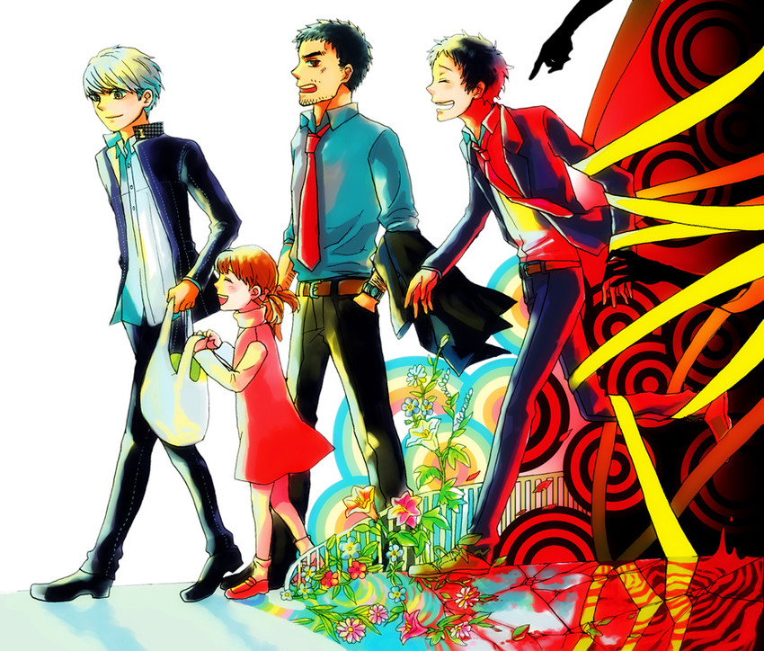 narukami yu, doujima nanako, adachi tooru, and doujima ryoutarou (persona and 1 more) drawn by yuya_(aruka)
