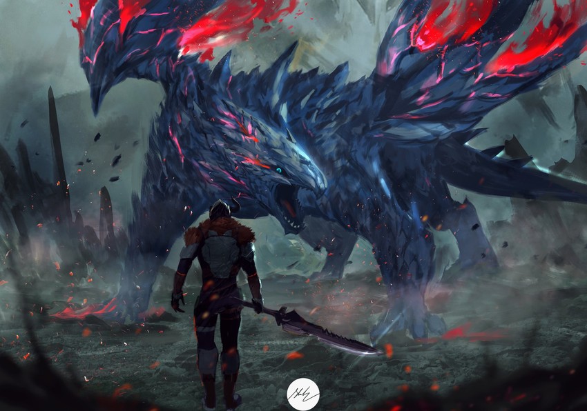 valstrax and lord shaxx (monster hunter and 2 more) drawn by shimhaq
