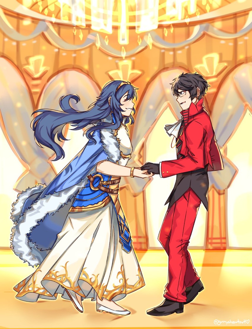 lucina and amamiya ren (fire emblem and 4 more) drawn by graysheartart