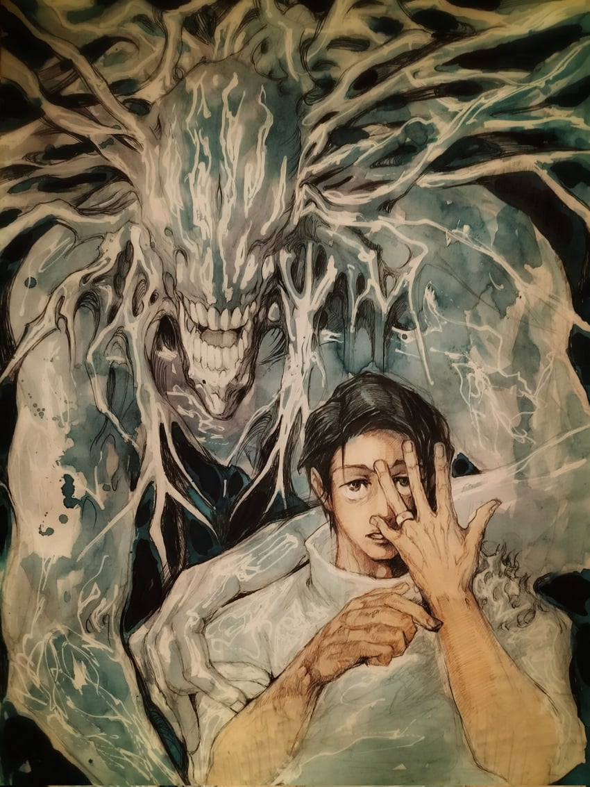 okkotsu yuuta and orimoto rika (jujutsu kaisen) drawn by hiroc691