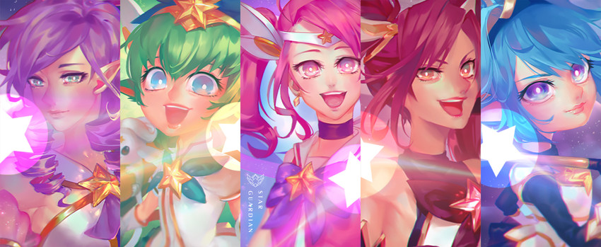 jinx, lux, lulu, poppy, janna, and 5 more (league of legends) drawn by leng