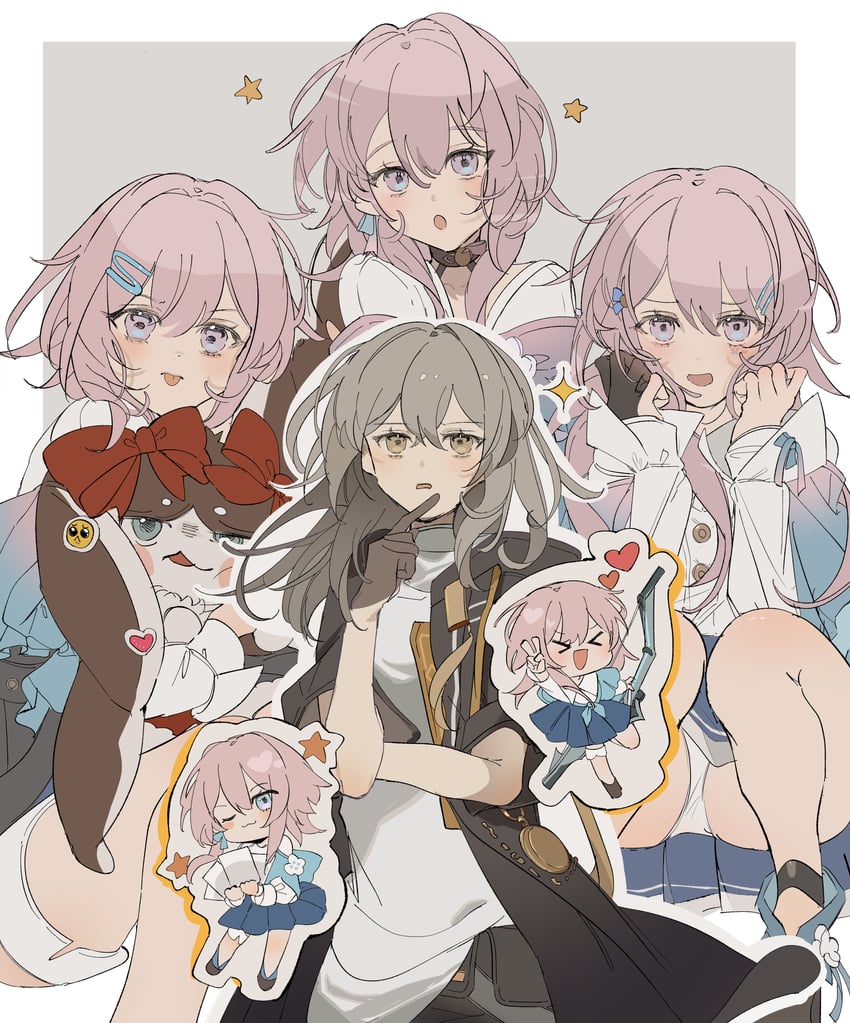 trailblazer, stelle, march 7th, and pom-pom (honkai and 1 more) drawn by note_nii
