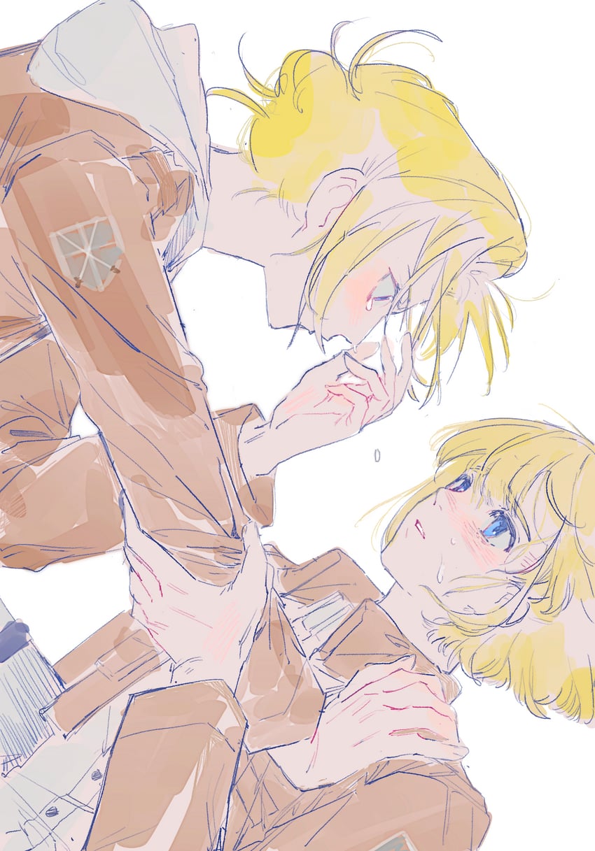 armin arlert and annie leonhart (shingeki no kyojin) drawn by shi_xu_jiu_zhou