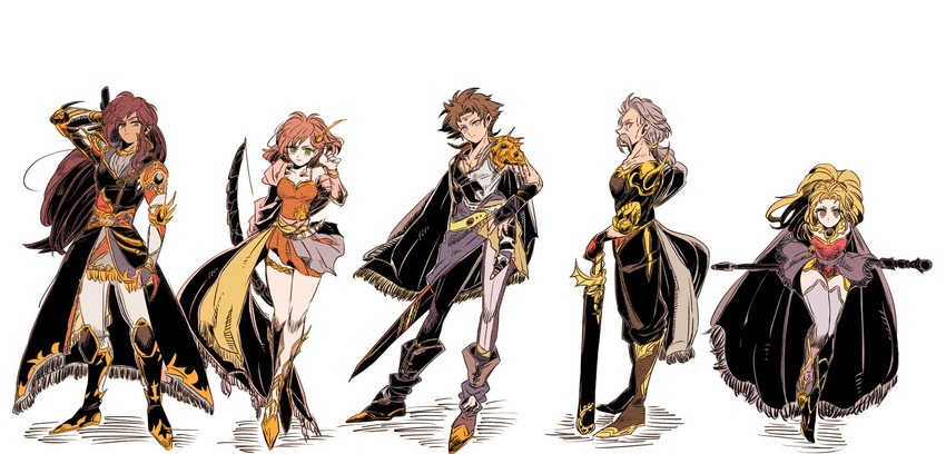 lenna charlotte tycoon, faris scherwiz, bartz klauser, krile mayer baldesion, and galuf halm baldesion (final fantasy and 3 more) drawn by saitou_piyoko
