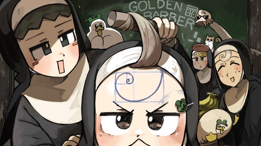 froggy nun, spicy nun, sheep nun, and square nun (little nuns) drawn by diva_(hyxpk)