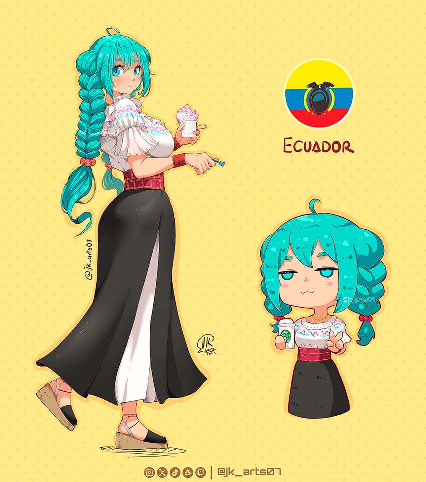 hatsune miku (vocaloid and 1 more) drawn by jk_arts