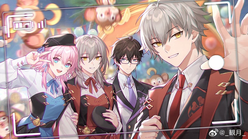 trailblazer, stelle, march 7th, caelus, and dan heng (honkai and 1 more) drawn by kangetsu_(fhalei)