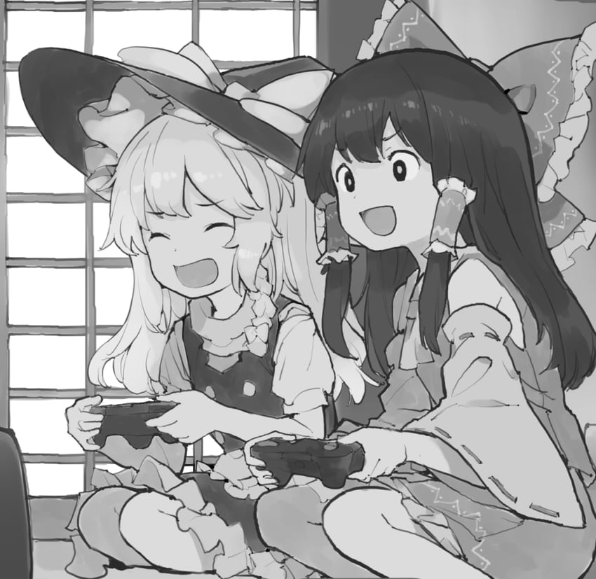 hakurei reimu and kirisame marisa (touhou) drawn by asakura_maru