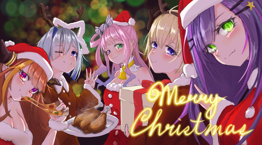 tokoyami towa, amane kanata, kiryu coco, tsunomaki watame, and himemori luna (hololive) drawn by yo_na