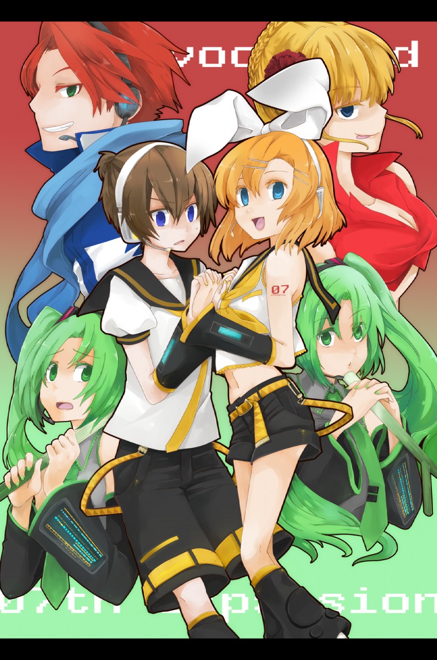 hatsune miku, kagamine rin, kagamine len, kaito, meiko, and 6 more (vocaloid and 2 more) drawn by maroyan