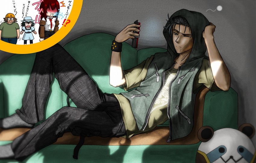 makise kurisu, okabe rintarou, shiina mayuri, and hashida itaru (steins;gate) drawn by rihiten_breaker