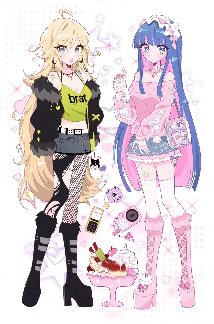 stocking, panty, kuromi, and peri (panty & stocking with garterbelt and 5 more) drawn by meowwniz