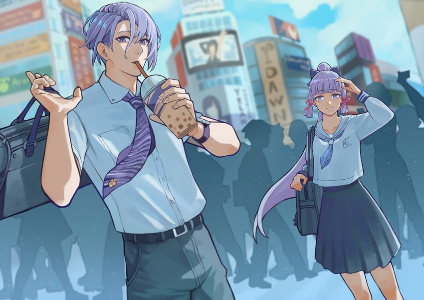 kamisato ayaka and kamisato ayato (genshin impact) drawn by afureru_colors