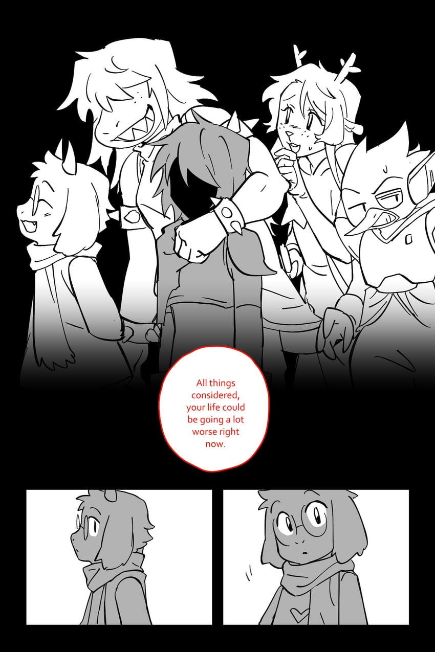 kris, ralsei, noelle holiday, susie, and berdly (deltarune) drawn by goomyloid
