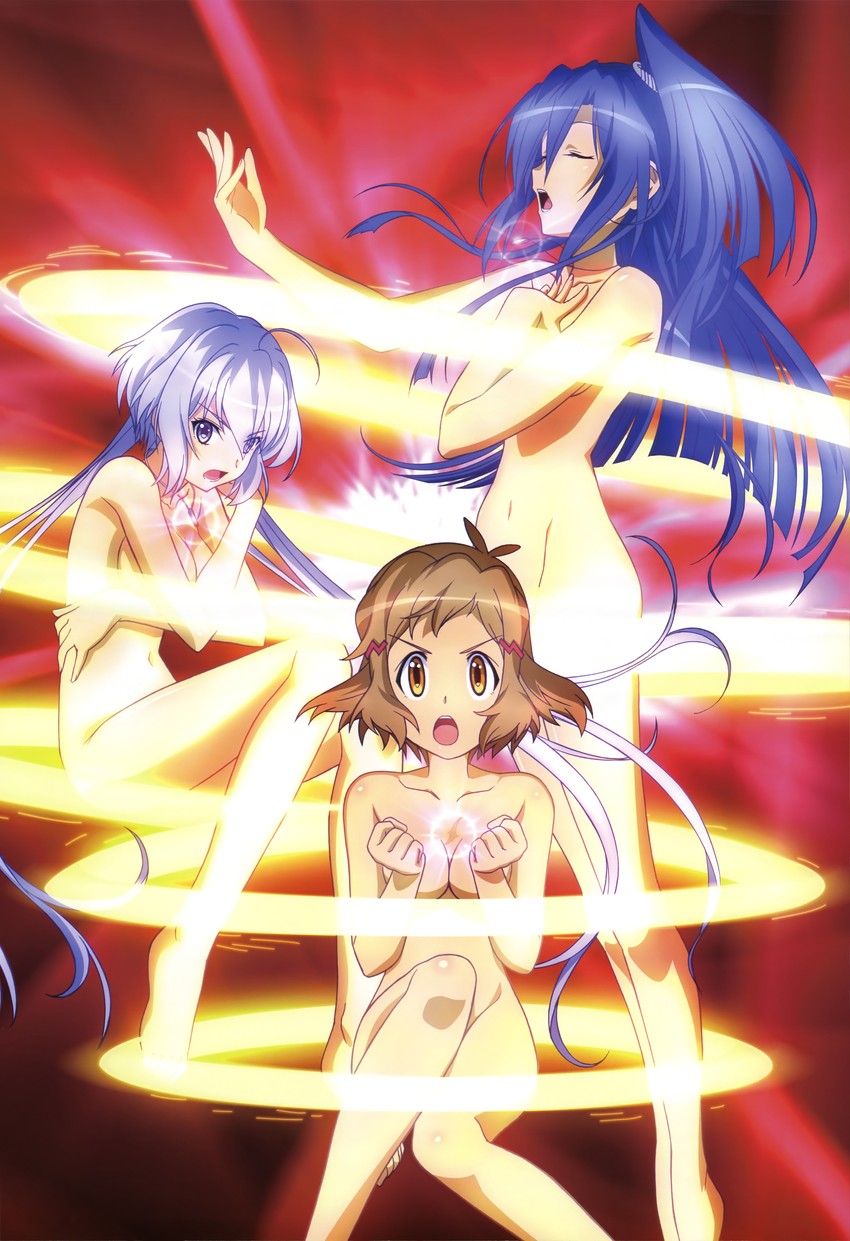 yukine chris, tachibana hibiki, and kazanari tsubasa (senki zesshou symphogear and 1 more) drawn by koike_satoshi and shinozaki_akira