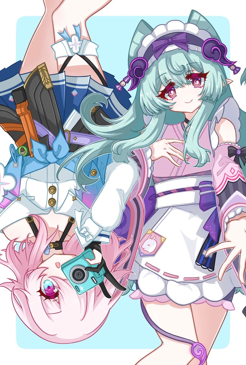 march 7th and yumemizuki mizuki (genshin impact and 3 more) drawn by yanghuagai_lajitong