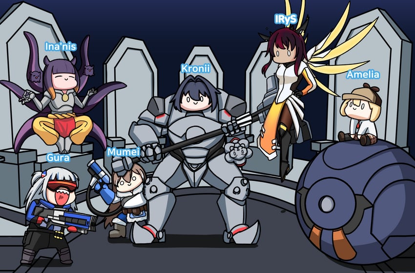 gawr gura, ninomae ina'nis, ouro kronii, nanashi mumei, watson amelia, and 8 more (hololive and 3 more) drawn by kkeulna