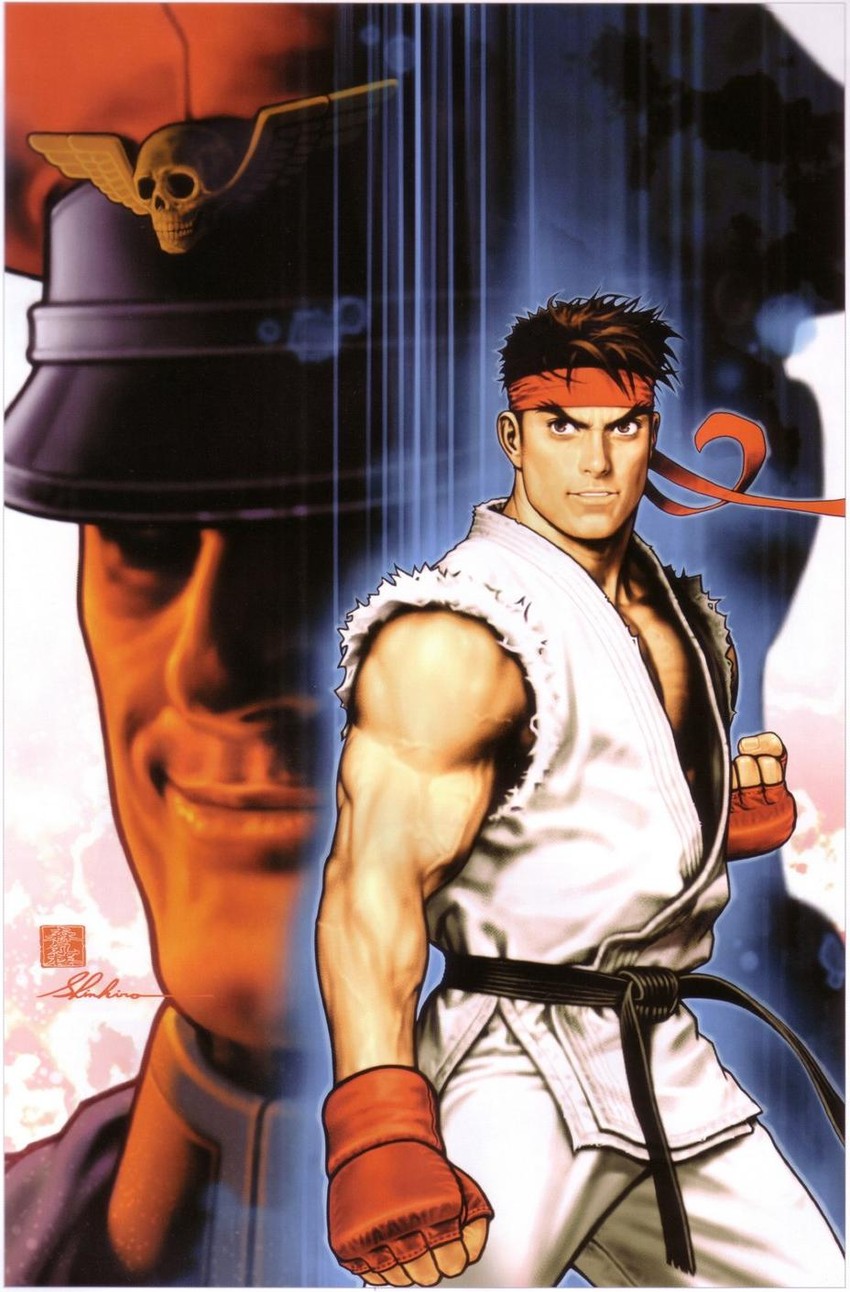 ryu and m. bison (street fighter) drawn by mori_toshiaki