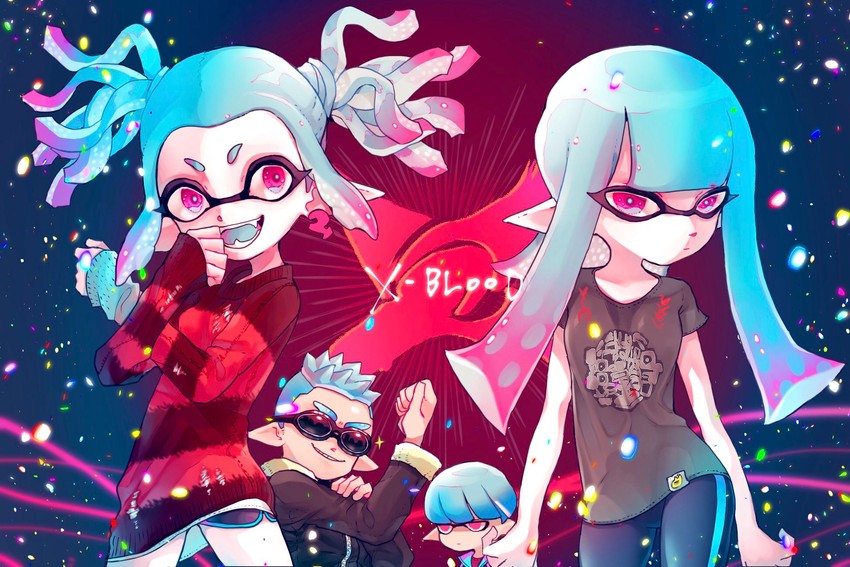 inkling player character, inkling girl, inkling boy, red sole-chan, and omega-chan (splatoon and 2 more) drawn by kaku_no_mintblue
