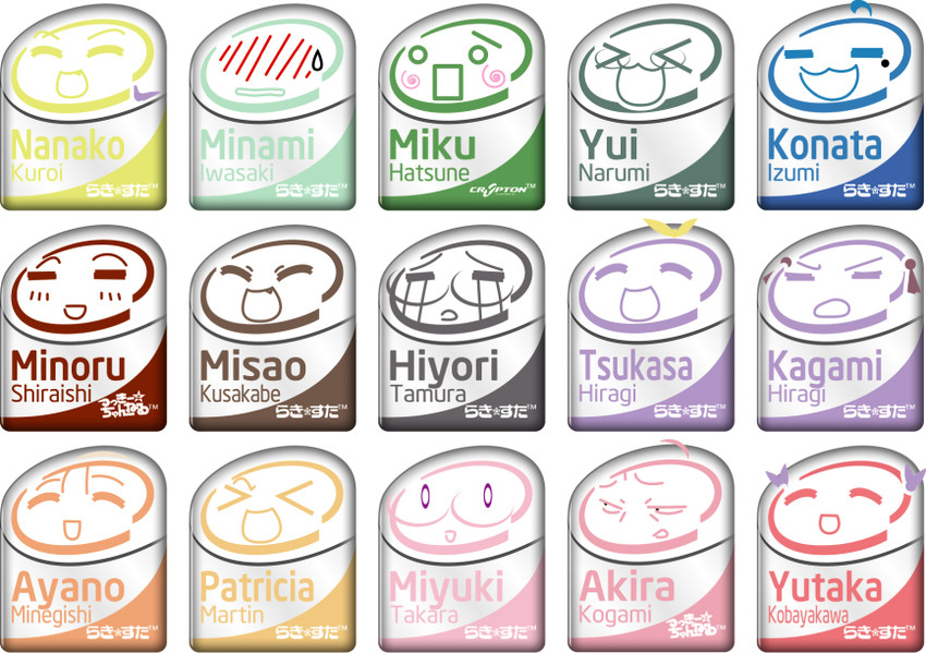 hatsune miku, hiiragi kagami, izumi konata, hiiragi tsukasa, takara miyuki, and 10 more (vocaloid and 2 more)