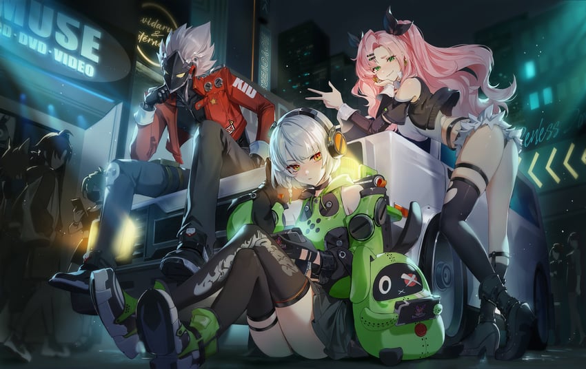 nicole demara, anby demara, amillion, and billy kid (zenless zone zero) drawn by 0jae
