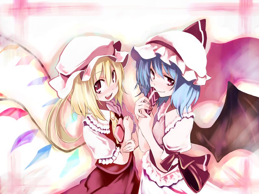 remilia scarlet and flandre scarlet (touhou) drawn by ushiki_yoshitaka