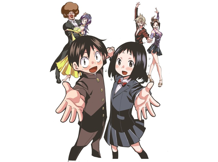 watari eri, tsuchiya masaharu, yamaki shou, ayatsuji rio, tsubaki akiko, and 1 more (sesuji wo pin! to) drawn by yokota_takuma
