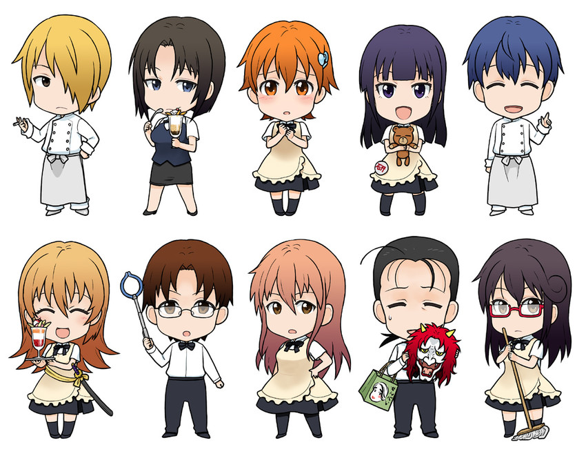 inami mahiru, yamada aoi, todoroki yachiyo, satou jun, takanashi souta, and 5 more (working!!) drawn by atsu_takashi