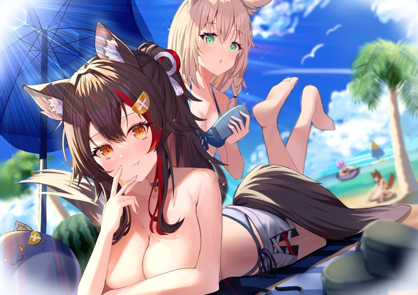shirakami fubuki, nekomata okayu, ookami mio, inugami korone, and miochun (hololive) drawn by mugicho_(kdks5554)