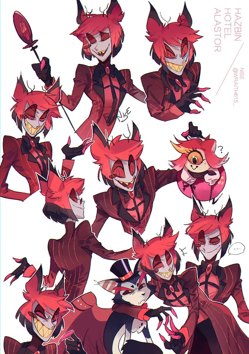 alastor, husk, and niffty (hazbin hotel) drawn by wraith615