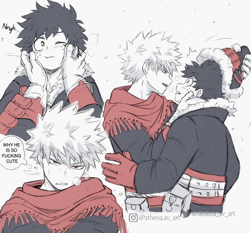 midoriya izuku and bakugou katsuki (boku no hero academia) drawn by athena_av