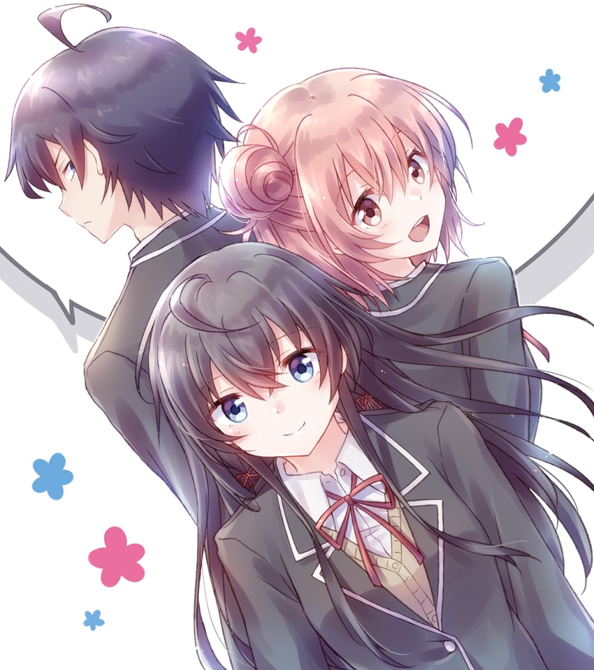 yukinoshita yukino, yuigahama yui, and hikigaya hachiman (yahari ore no seishun lovecome wa machigatteiru.) drawn by nyaa_(nnekoron)