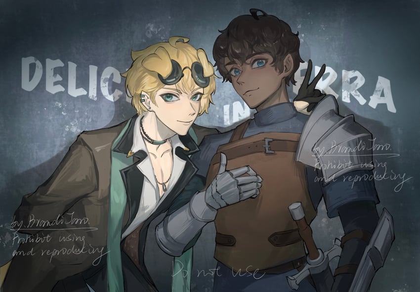 kabru and tequila (arknights and 2 more) drawn by brandyyyyyy