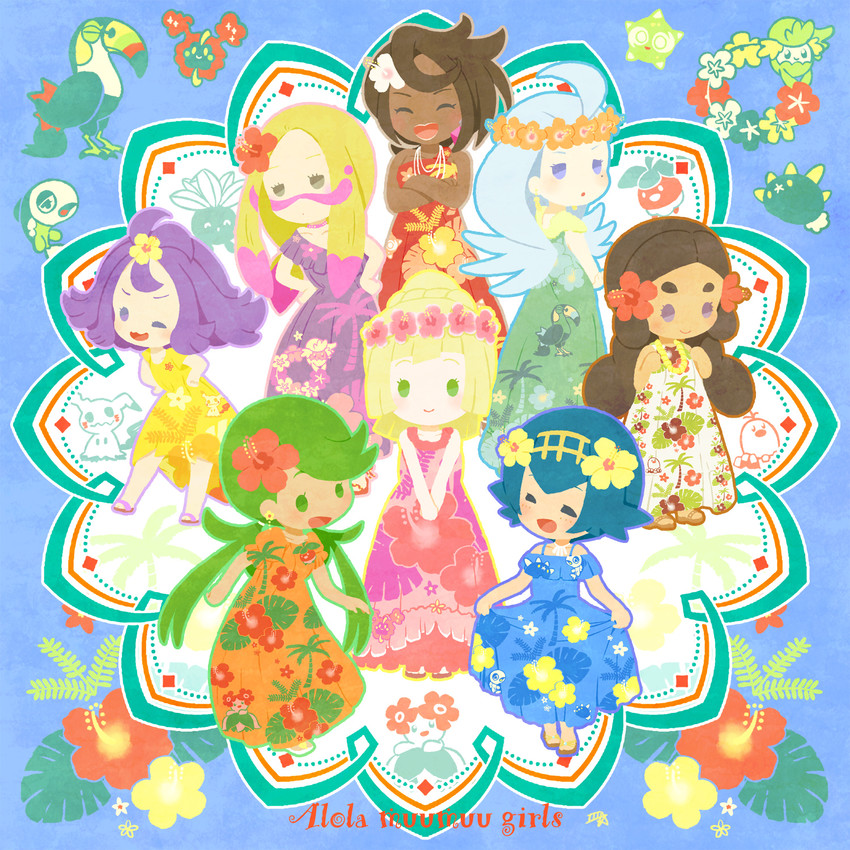 lillie, lana, mallow, mimikyu, acerola, and 14 more (pokemon and 1 more) drawn by samsung_(yuzuikka)