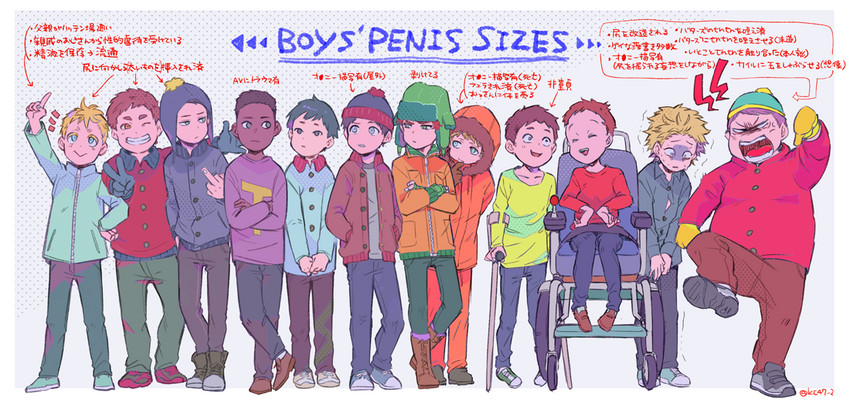 stan marsh, kenny mccormick, kyle broflovski, eric cartman, craig tucker, and 7 more (south park) drawn by k_(kt47_2)