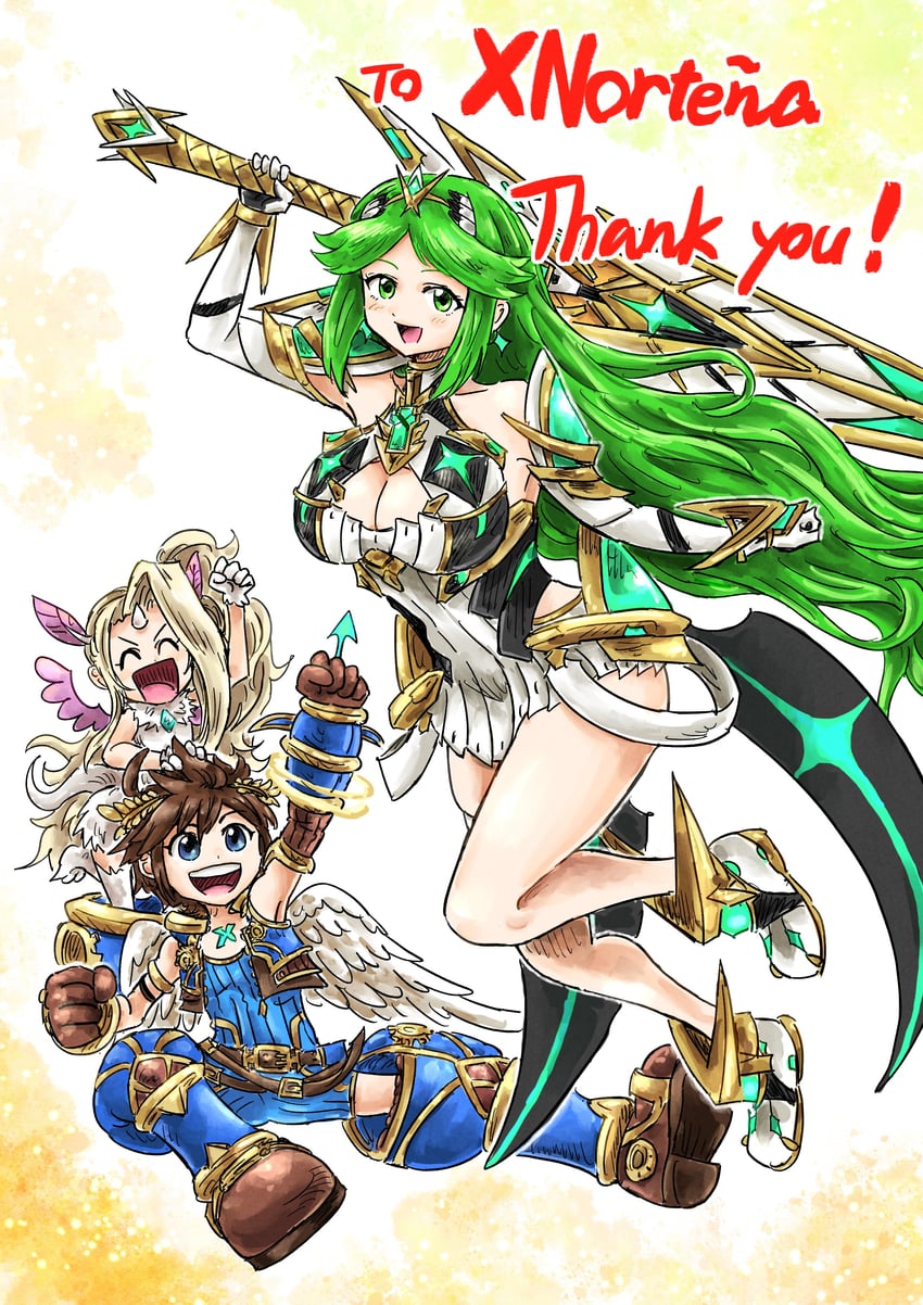 mythra, palutena, pit, rex, viridi, and 1 more (xenoblade chronicles and 4 more) drawn by kicdon