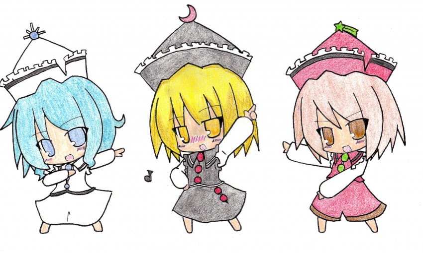 lunasa prismriver, merlin prismriver, and lyrica prismriver (touhou) drawn by h-fullmoon-home