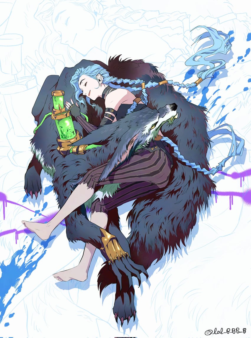 jinx, arcane jinx, and warwick (league of legends and 1 more) drawn by lolbun8888