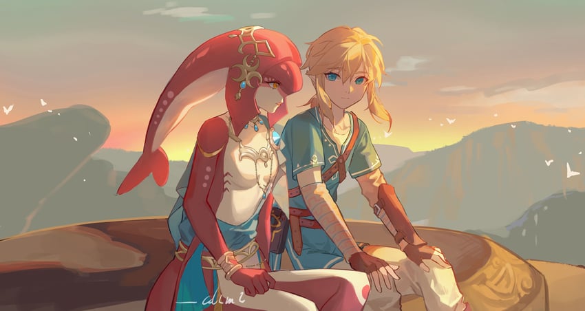 link and mipha (the legend of zelda and 1 more) drawn by molianmengdada