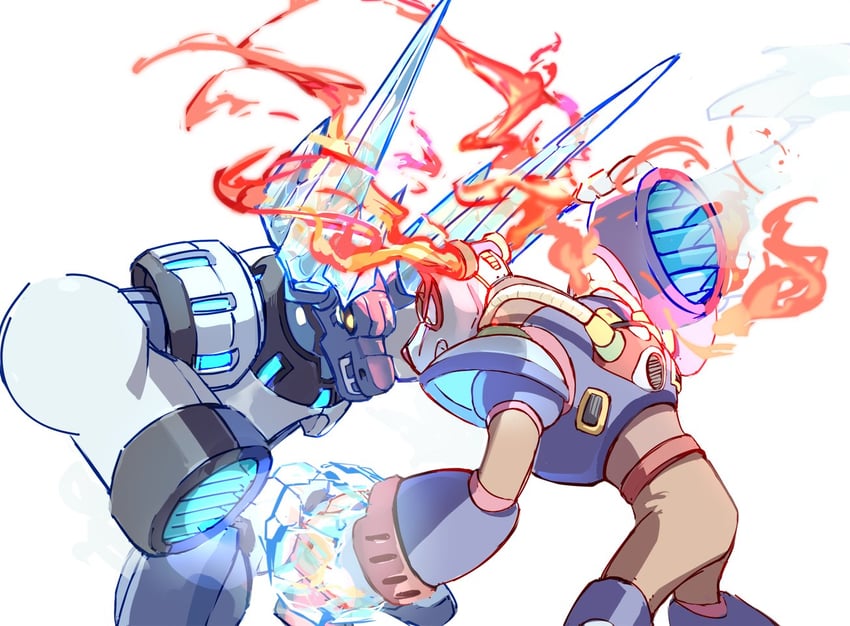 blizzack staggroff and flame stag (mega man and 4 more) drawn by u_wstr