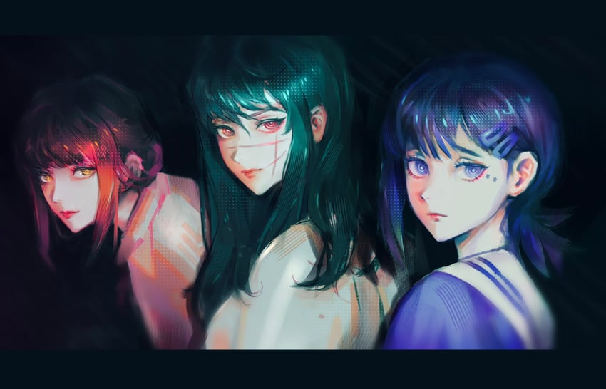 makima, higashiyama kobeni, and yoru (chainsaw man) drawn by kozzz_y