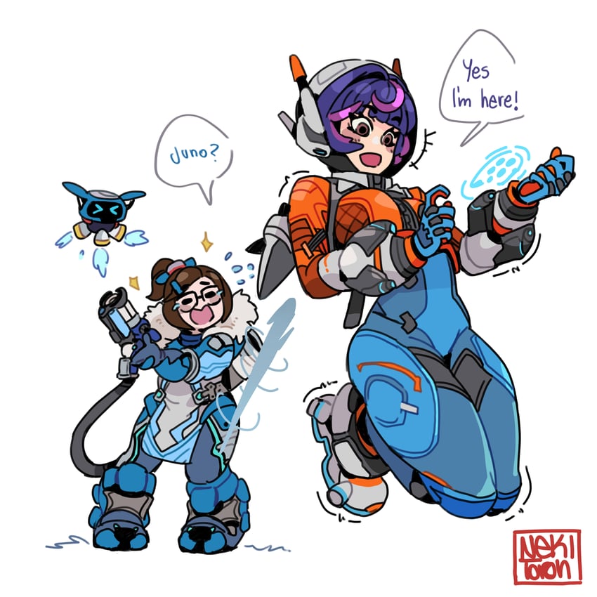 mei, snowball, and juno (overwatch and 1 more) drawn by nekitoron